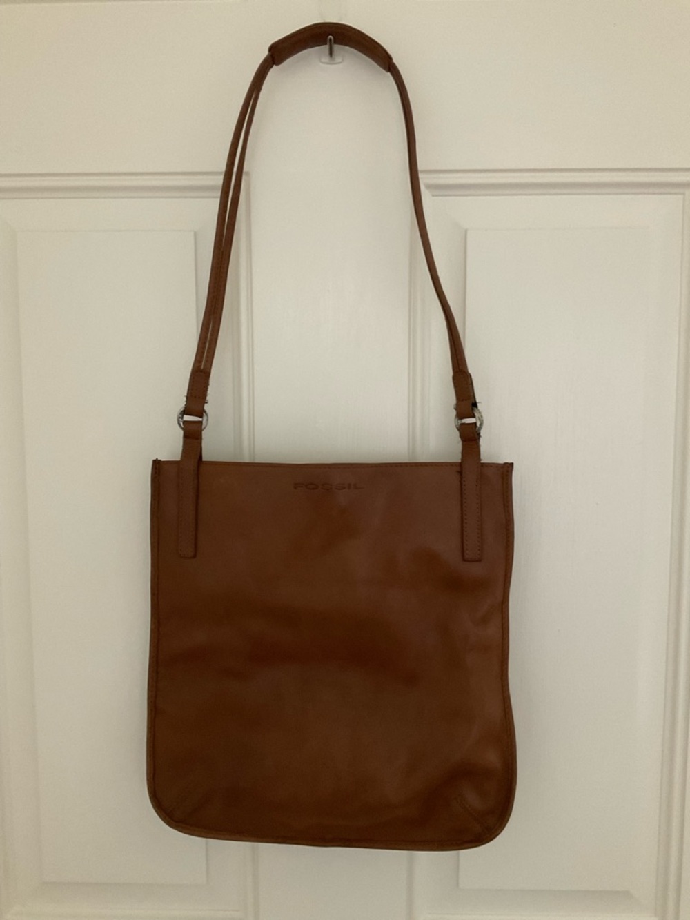 Fossil Cognac Leather Slim Shoulder Tote